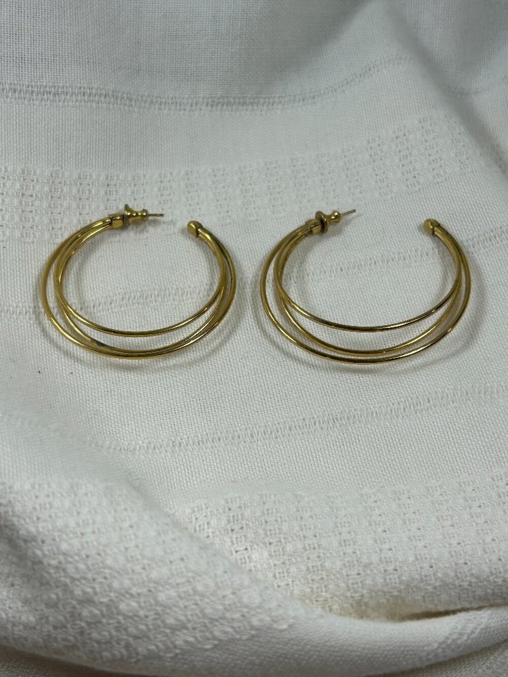 Gold-Tone Triple Hoop Earrings - Pre-owned